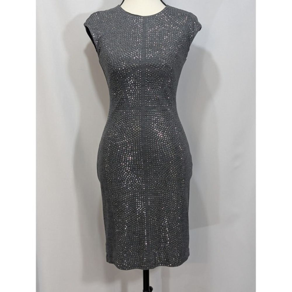 Rebecca Taylor Gray Studded Wool Blend Bodycon Dress‎ Cap Sleeve Small